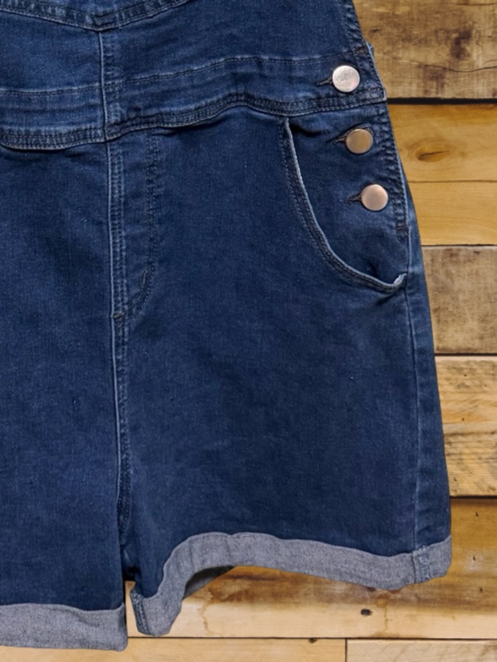 Blue Dark Wash Denim Shortalls Overalls Rolled Cuff Women Size Medium - Picture 5 of 5